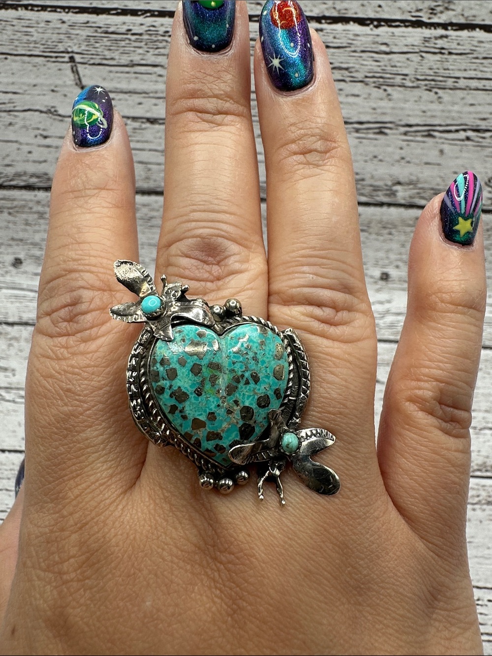 Turquoise Heart Butterfly Accent Sterling Silver Ring - Picture 9 of 9